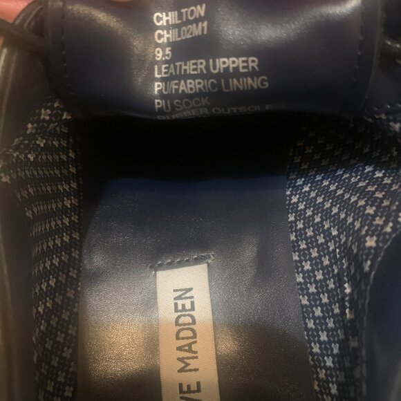 Steve Madden Mens Black Leather Oxfords With Perforated Toe Detail Sz 9.5 - Picture 7 of 9